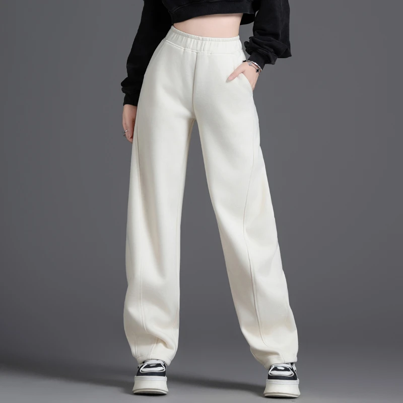 米白色宽松加厚毛呢裤弯刀休闲裤2025新款爆款宽松女裤秋冬香蕉裤