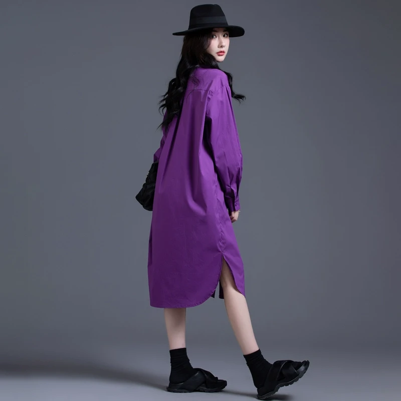 衬衫连衣裙女中长款2025新款春秋季小众高端设计感休闲紫色衬衣裙