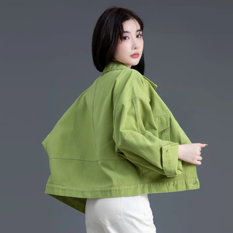 牛油果绿色牛仔外套女春秋韩版牛仔衣2025设计感小众夹克上衣女装
