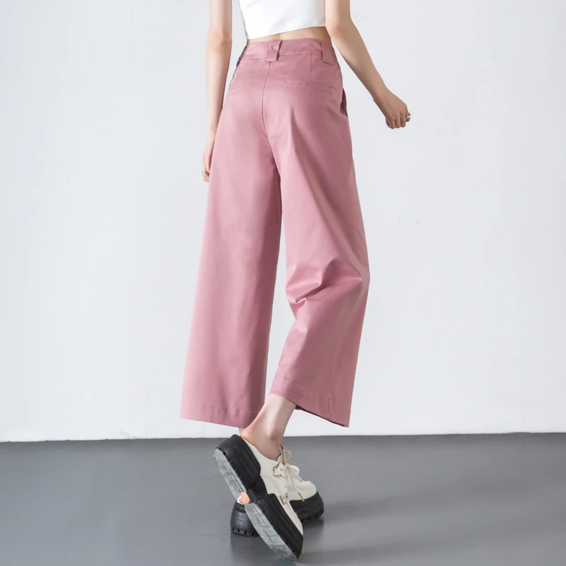 冰丝垂感阔腿裤女夏季薄款八九分裤小个子高腰粉色裤子显瘦休闲裤