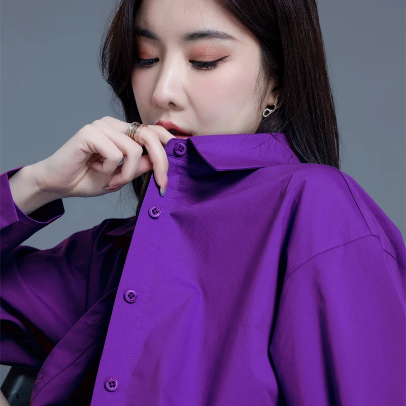 紫色长袖衬衫女春秋季2026新款法式衬衣女上衣独特别致小衫小个子
