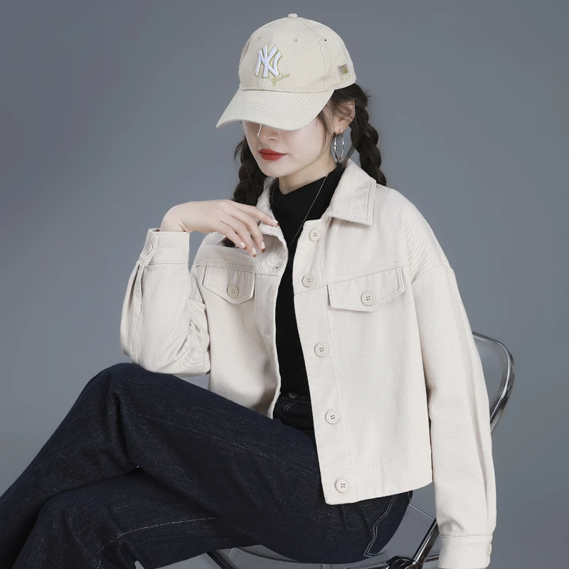 米白色牛仔外套女春秋款时尚潮流2025新款短款女装休闲上衣牛仔衣