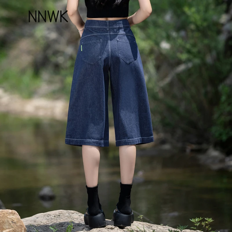 六分牛仔裤短裤女美式高街2025夏季薄款阔腿裤显瘦高腰宽松直筒裤