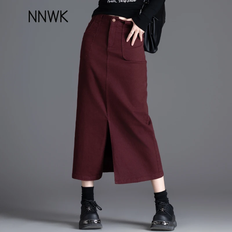 安克拉红复古高腰牛仔半身裙2025春秋季新款时尚包臀裙休闲A字裙