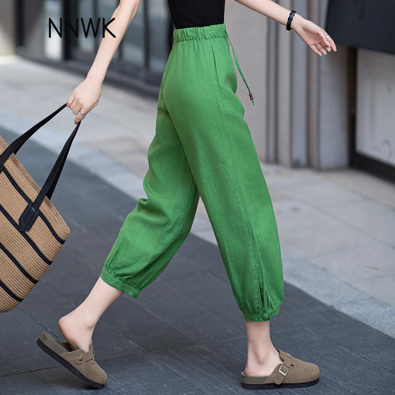 亚麻裤子女夏季薄款小个子显瘦哈伦裤女休闲八九分裤灯笼裤直筒裤