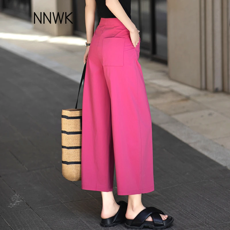 玫瑰紫休闲裤女2025夏季薄款垂感直筒裤冰丝西装裤高腰小个子九分