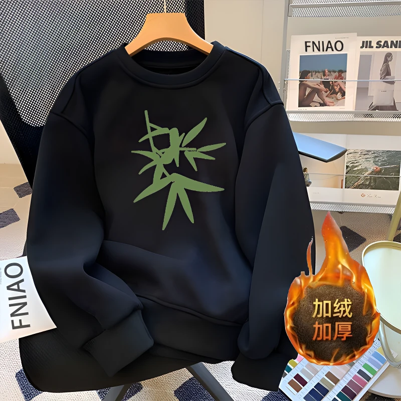 雅鹿休闲加绒百搭新款爆款时尚男女同款印花宽松卫衣圆领秋冬套头