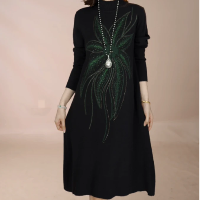 187-189号2024中老年秋冬羊毛衫女连衣裙气质妈妈加肥打底衫裙