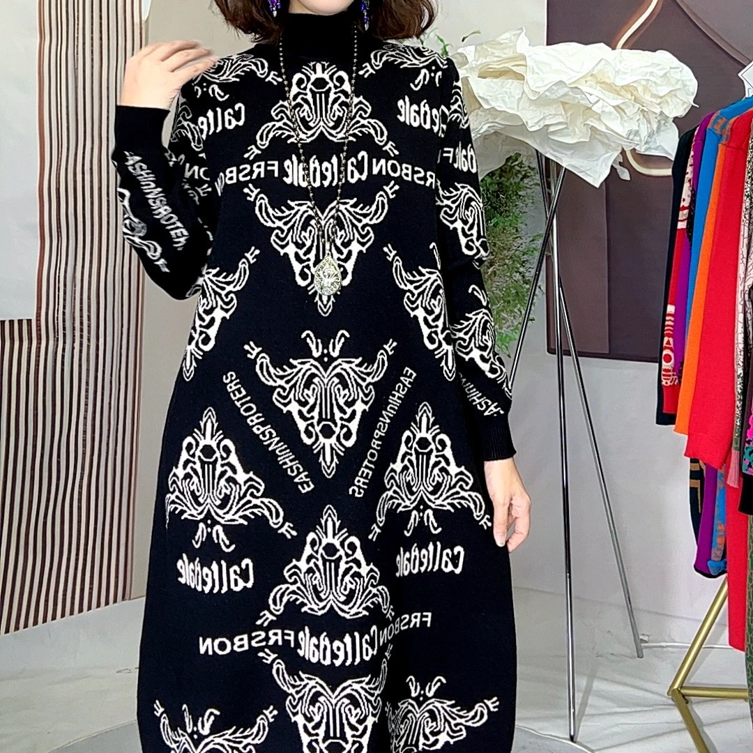 224号2024秋冬爆款羊毛连衣裙羊毛衣印花打底裙