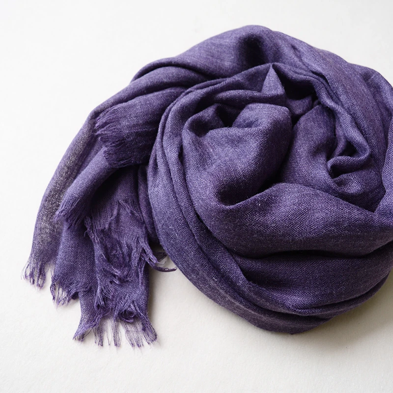 优雅紫色围巾女春夏韩版纯色文艺棉麻披肩两用细长深紫色防晒丝巾