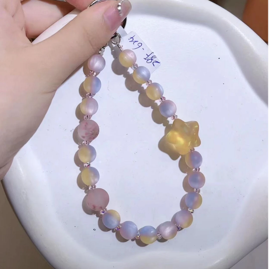 DIY手作新款Z8E-624黄粉蓝磨砂五角星手机链