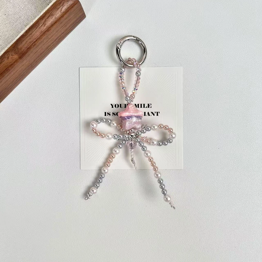 秋冬新款DIY手作Z10C-1146紫粉油画五角星蝴蝶结小吊手机链