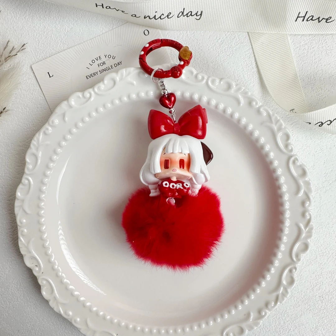 秋冬新款DIY手作Z10D-1204红色毛球酱酱小吊手机链