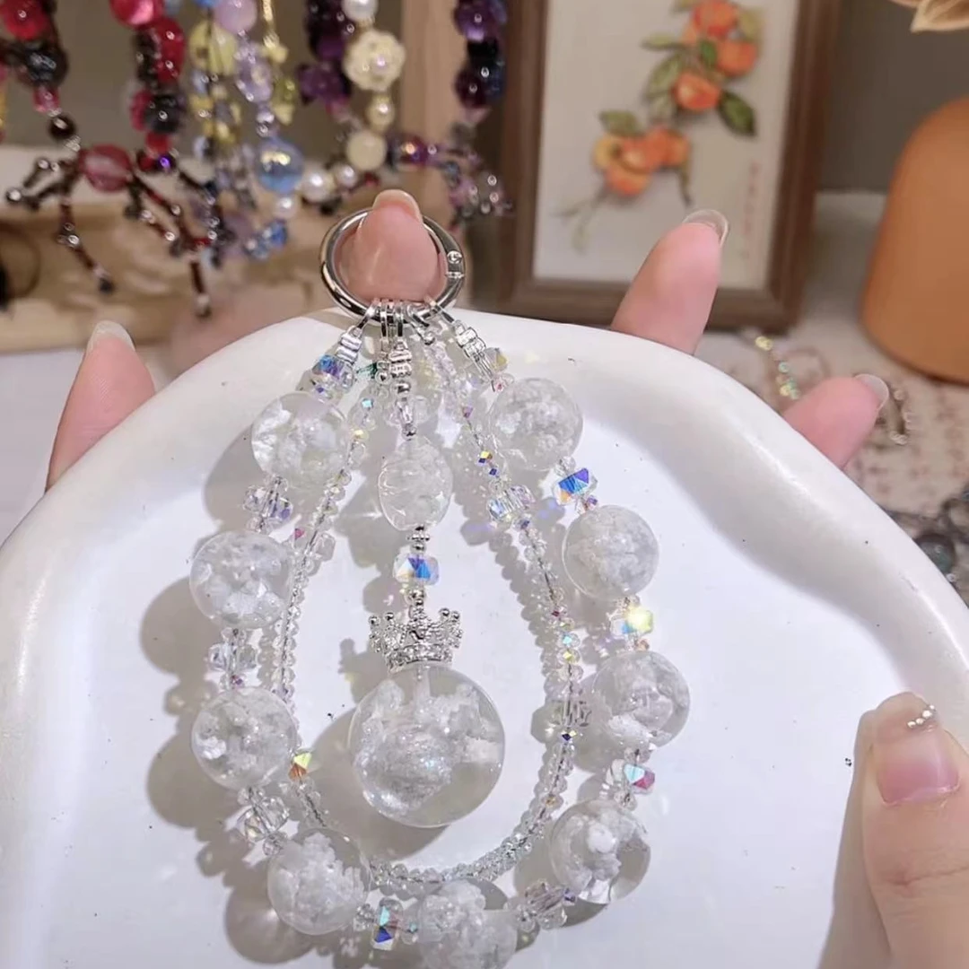 DIY手作新款411白色夜光云朵三链手机链