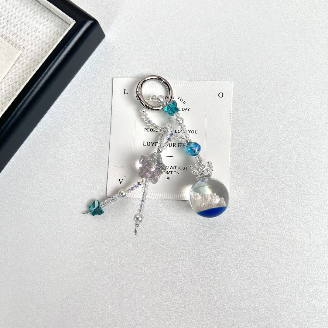 秋冬新款DIY手作Z9D-1106蓝色夜光皇冠五角星小吊手机链