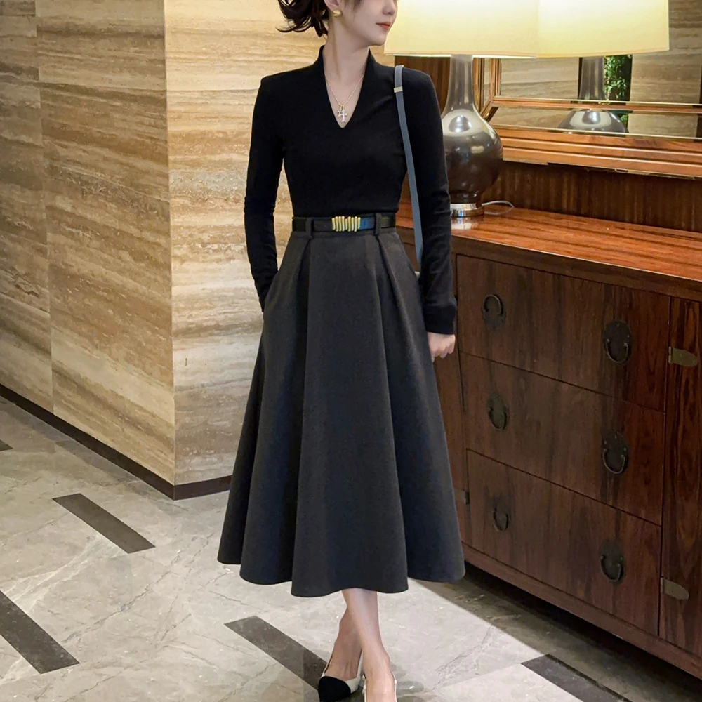 陌瑟MOSE【北方的雪】秋冬时尚高级感半身裙遮胯A字裙大裙摆伞裙