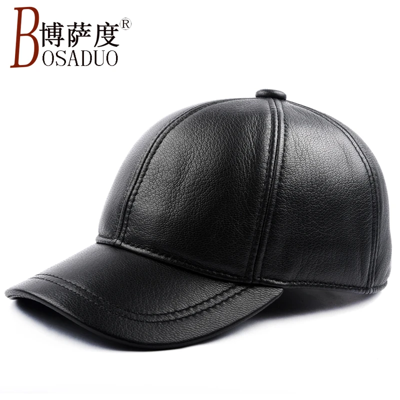帽子男中老年真皮棒球帽春秋季户外休闲羊皮冬天保暖老人鸭舌皮帽