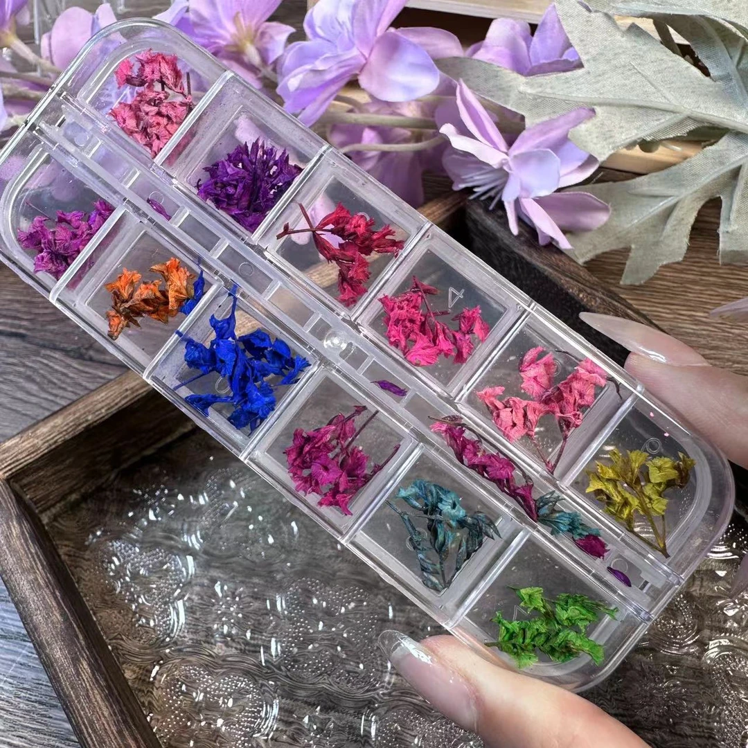 【1盒12格】福利款彩色立体干花美甲饰品