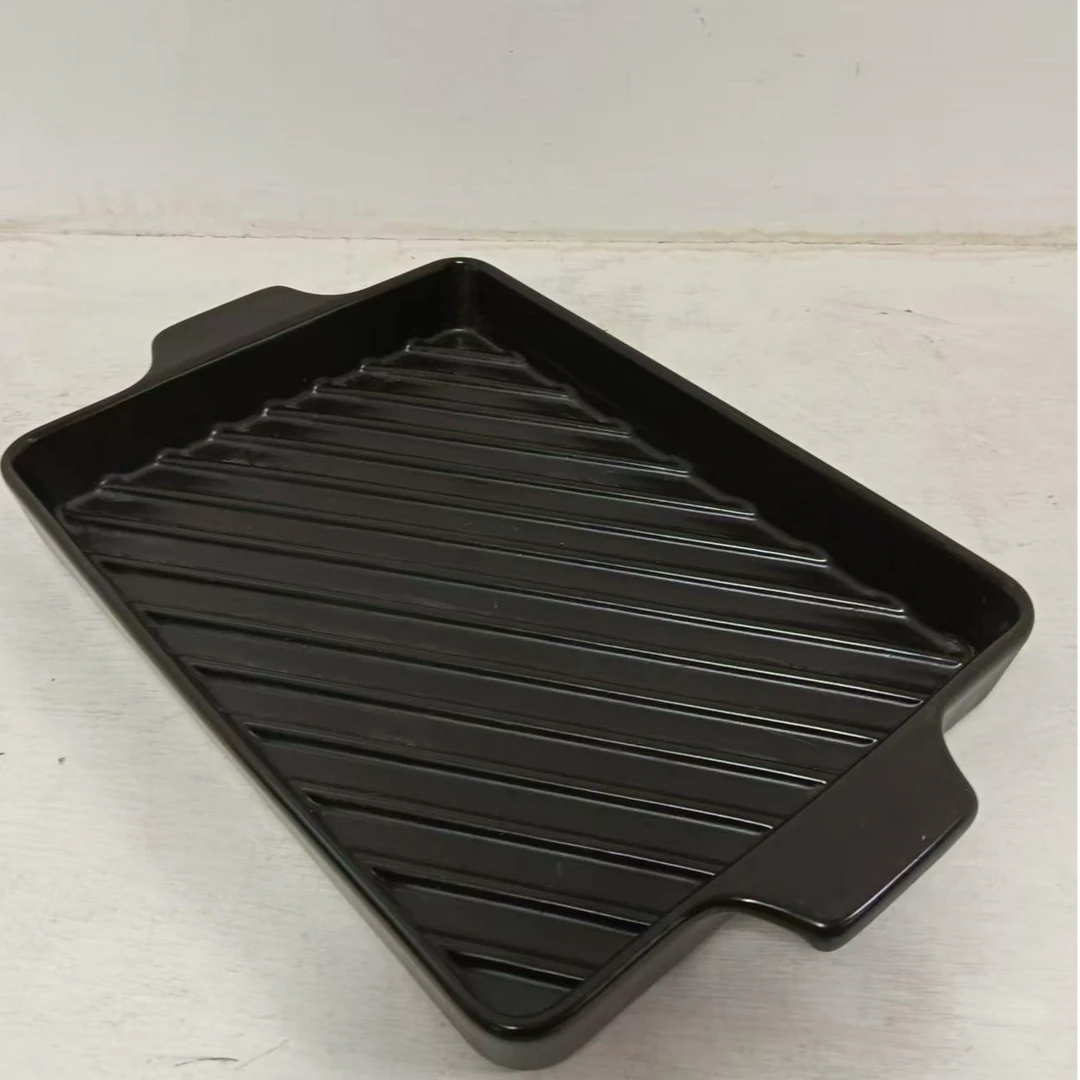 烤肉陶瓷烤盘户外卡式炉户外烧烤盘长方形条纹烤肉盘陶瓷牛排煎锅