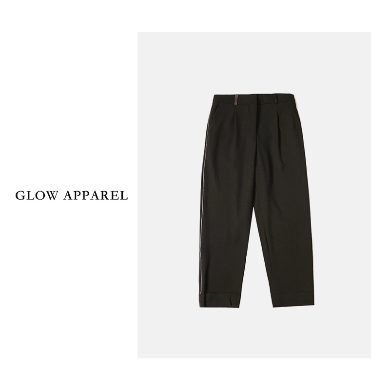 【撤柜清仓】侧链设计休闲裤通勤九分裤简约针织BUOR-KZ19176