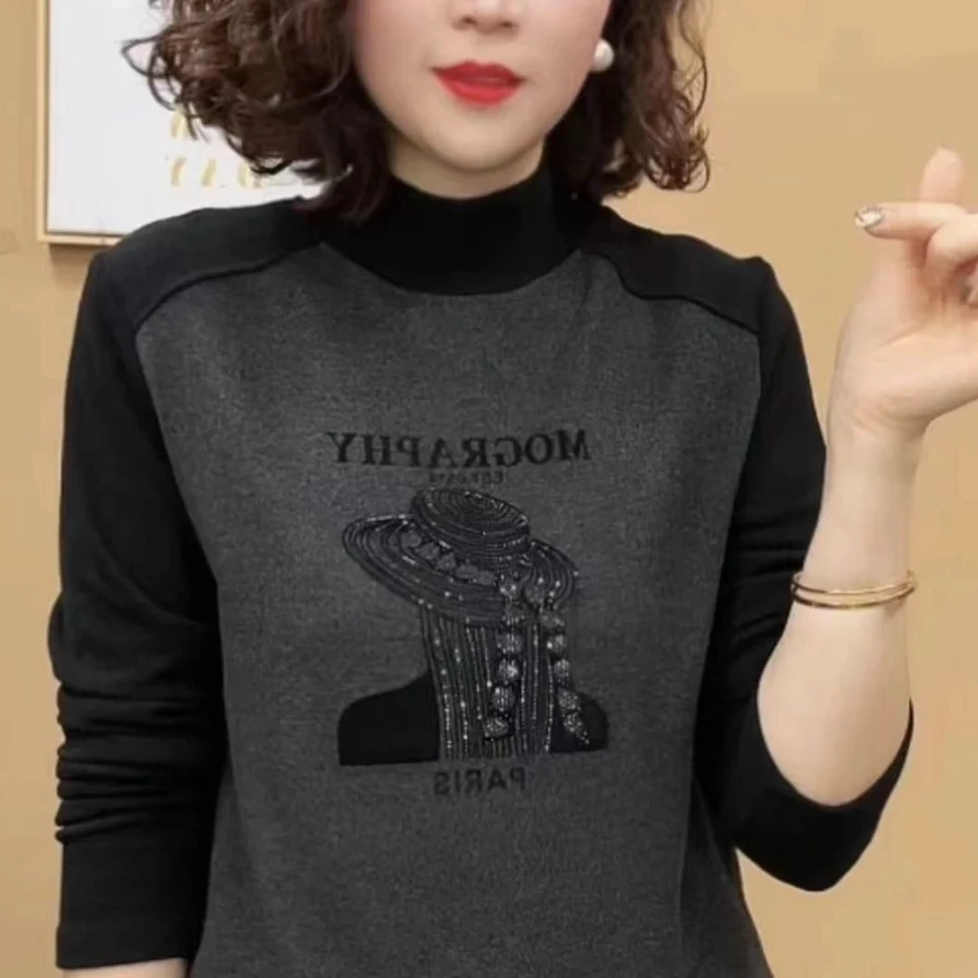 【现货】秋冬新款保暖双面绒打底衫百搭显瘦半高领长袖上衣女妈妈装