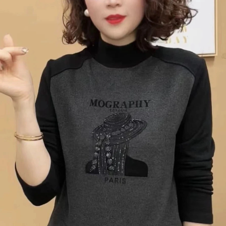 【好质量】双面绒打底衫女洋气减龄半高领显瘦长袖上衣百搭时尚内搭