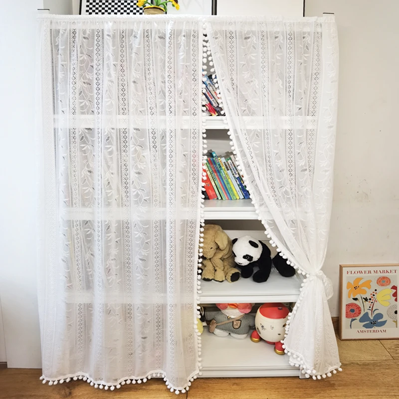 开放式柜子挡灰布帘柜门遮挡帘蕾丝窗帘钢制书架防尘帘免打孔安装