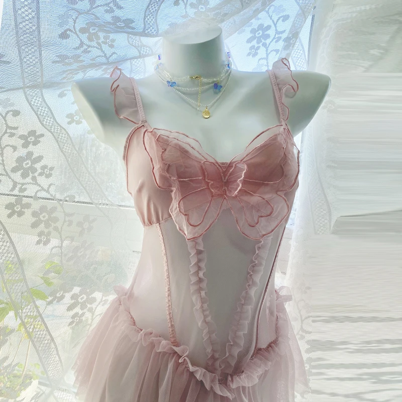 语萱娜【90-220斤】大码女士蕾丝胖妹妹气质连衣裙睡裙1件AXSQ046