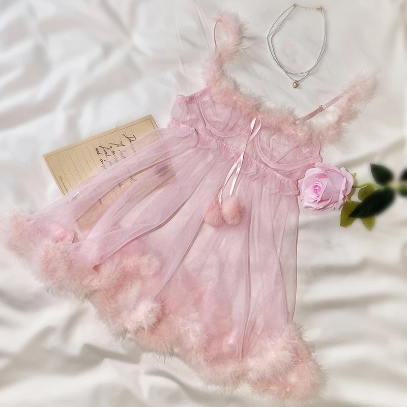 语萱娜【90-220斤】大码女士蕾丝胖妹妹气质连衣裙睡裙1件MXSQ003