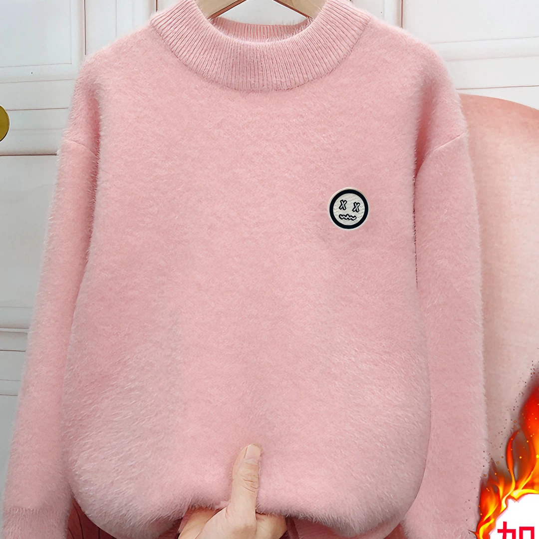 女童水貂绒秋冬毛衣卡通套头儿童针织衫宝宝加绒加厚打底保暖47