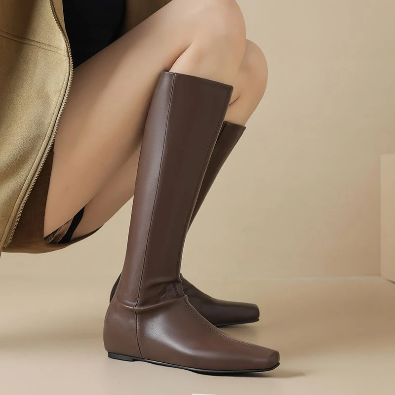 内增高瘦瘦靴复古中筒靴女骑士靴显瘦不过膝韩版长筒靴女大码女靴