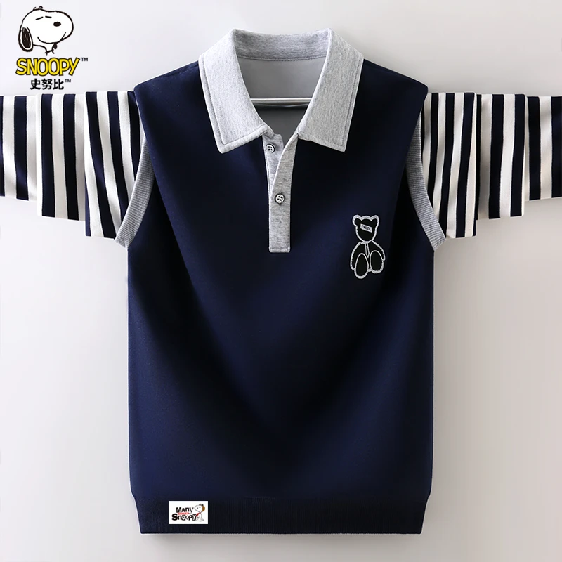 史努比男童卫衣春秋装2025新款儿童POLO衫长袖上衣男孩洋气打底衫