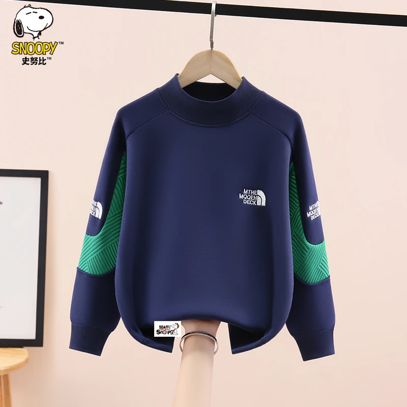 史努比男童卫衣春秋装2025新款洋气中大童男孩一体绒保暖长袖上衣