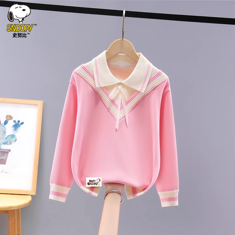史努比女童卫衣加绒加厚秋冬新款洋气中大童女孩一体绒保暖打底衫