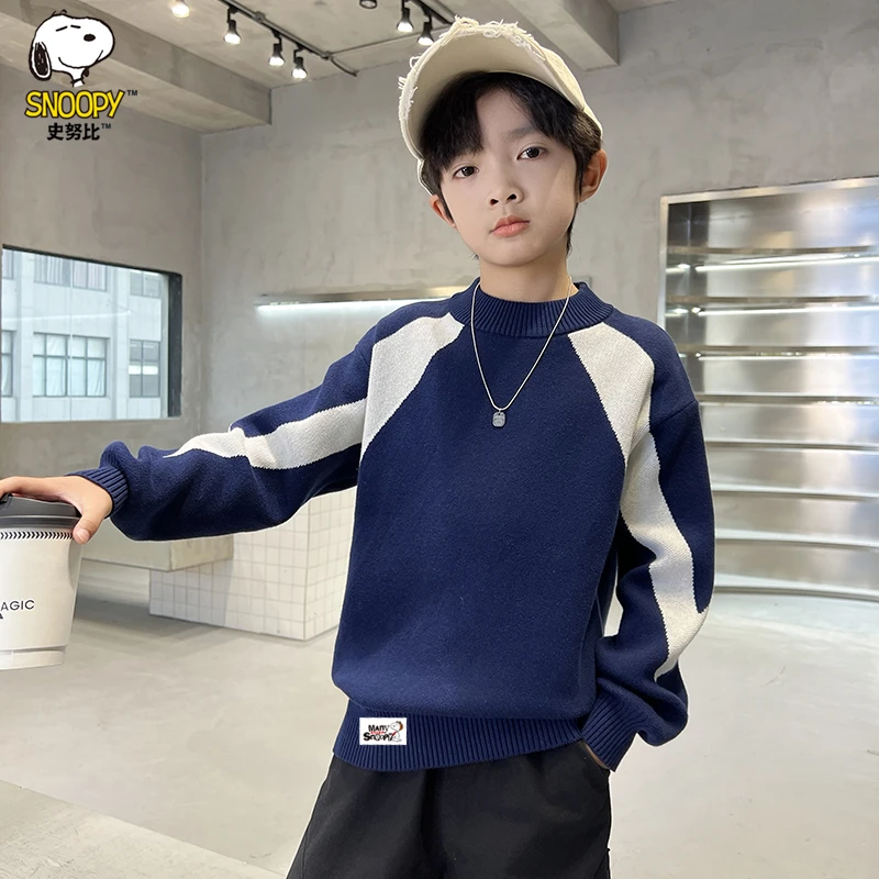 史努比男童毛衣纯棉秋冬2025新款中大童洋气针织衫男孩套头打底衫