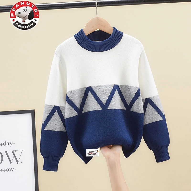 史努比男童毛衣纯棉秋冬装2024新款洋气中大童男孩加绒针织打底衫
