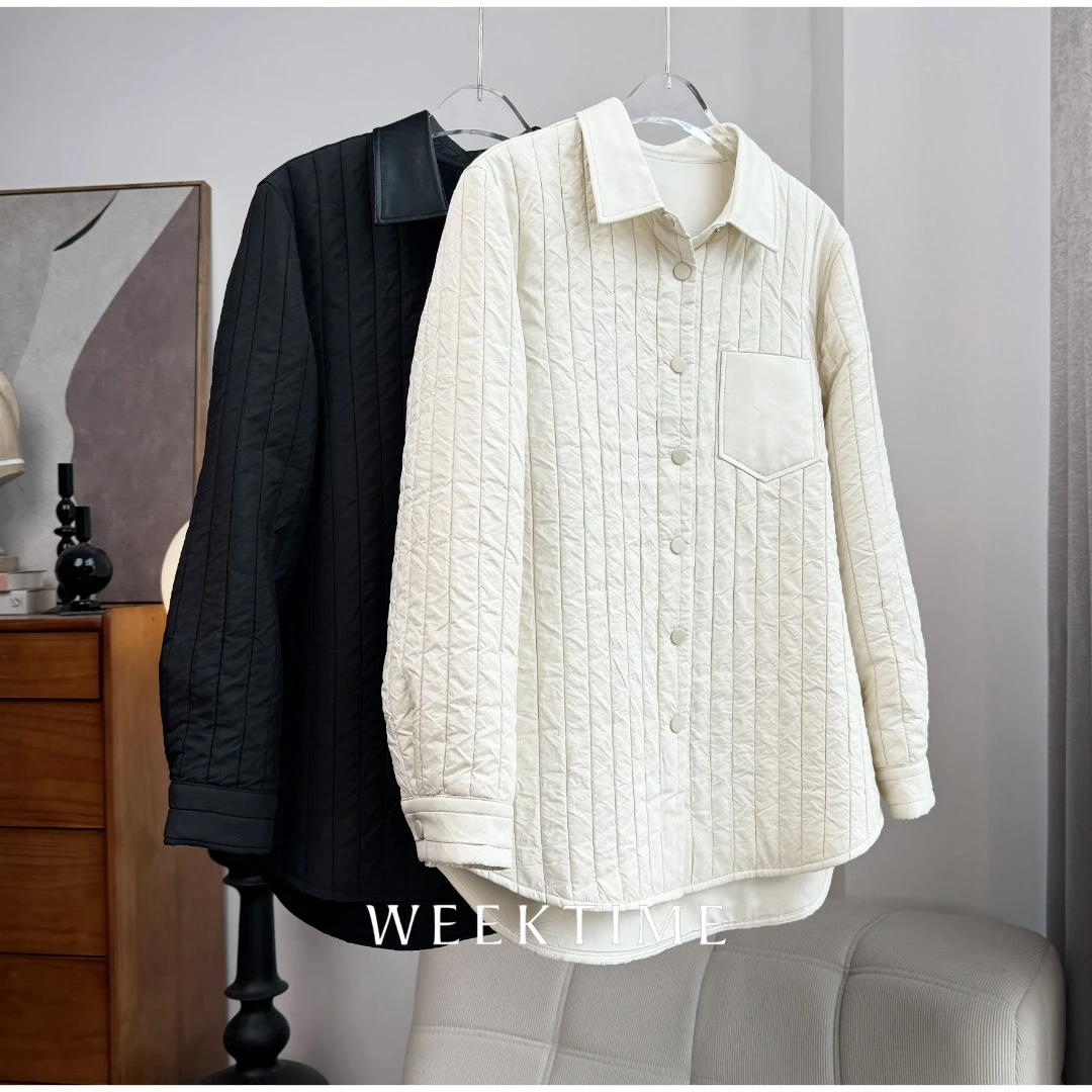 【奥利奥】MONCHERI高级绗缝衬衫皮领薄款夹棉外套37870