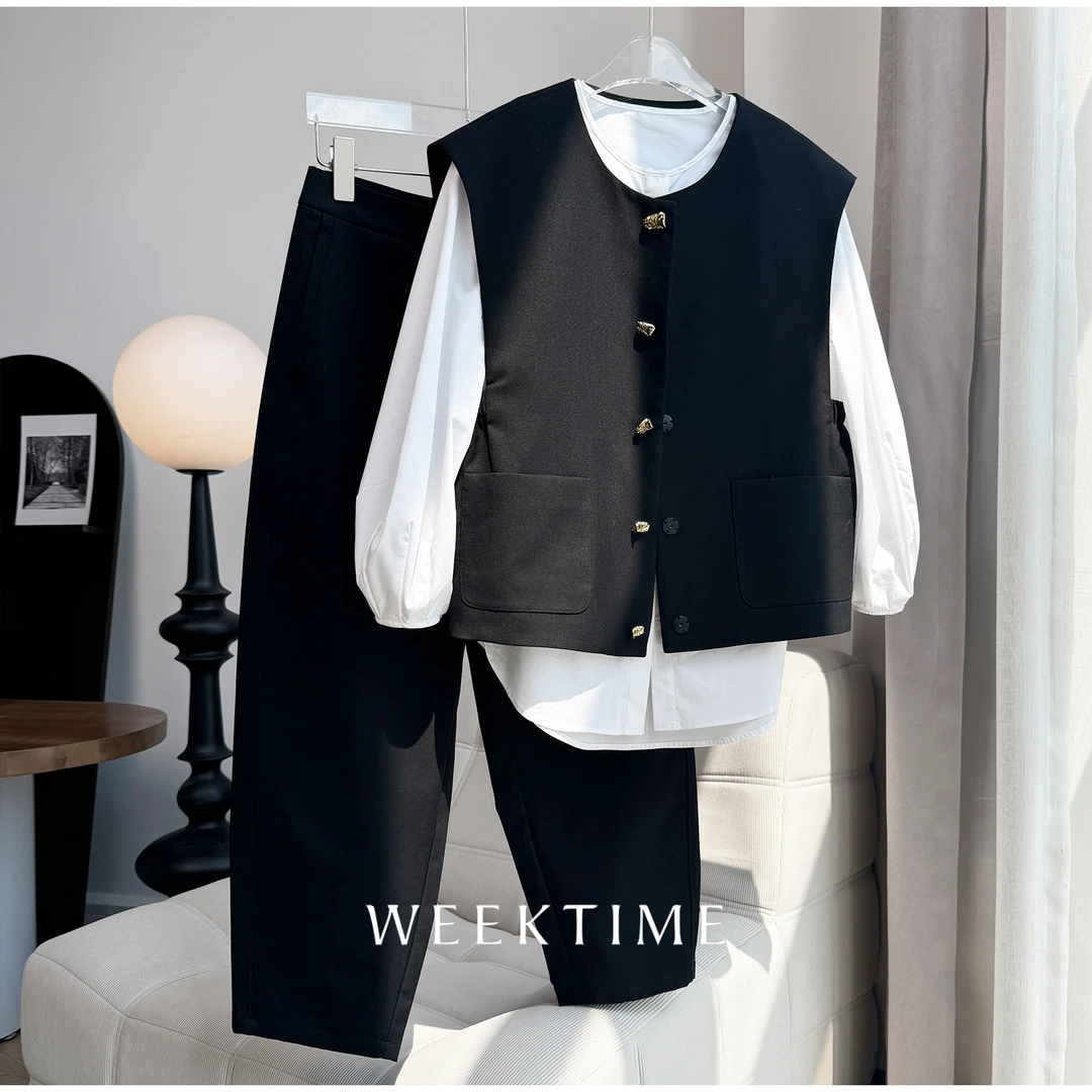 【凹造型】设计师款黑色时髦马夹休闲气质百搭显瘦短款上衣80605