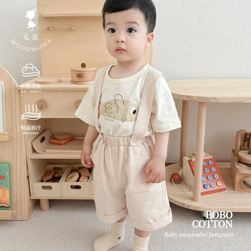 modomoma婴幼新款卡通短袖圆领t恤轻薄宽松小动物儿童上衣