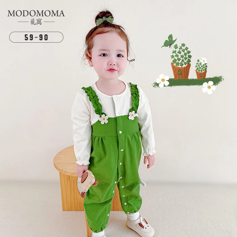 modomoma新生婴儿衣服春装公主女宝长袖连体衣洋气哈衣背带爬服