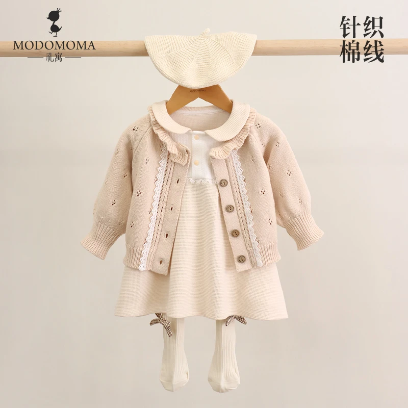 modomoma女童连衣裙冬装女宝宝小童蕾丝公主裙网红婴儿童礼服裙子