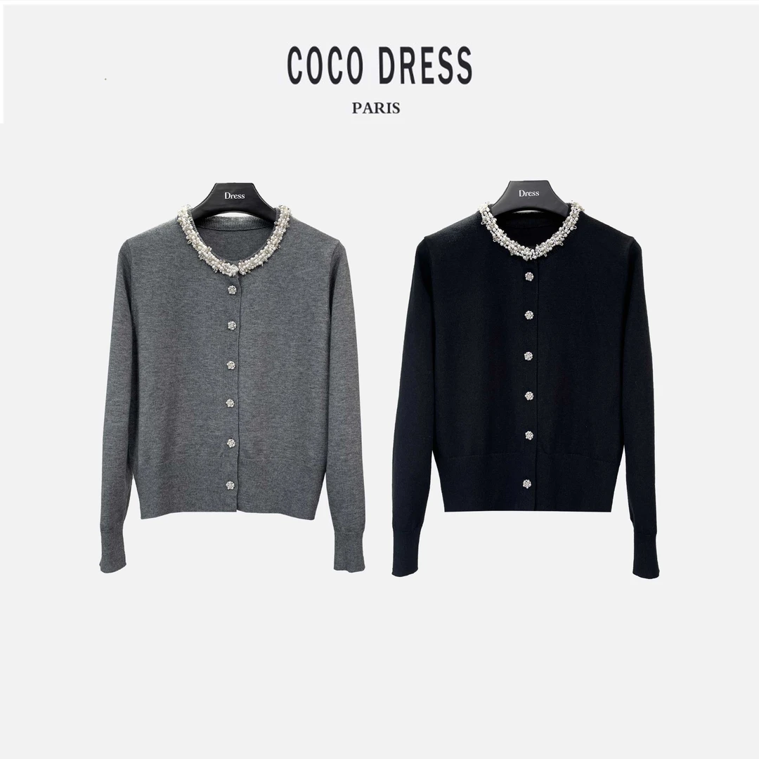 法式重工钉珠小香风气质长袖轻奢秋冬毛针织衫