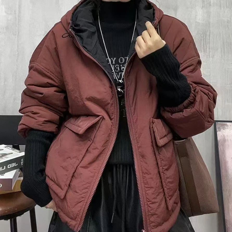 7196新款秋冬双面穿时尚休闲百搭保暖连帽棉服