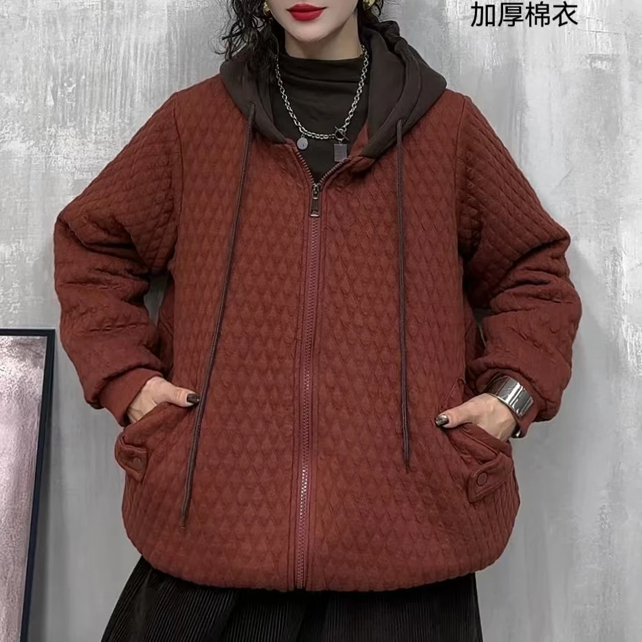 7284新款加厚秋冬休闲百搭显瘦拼色连帽棉衣