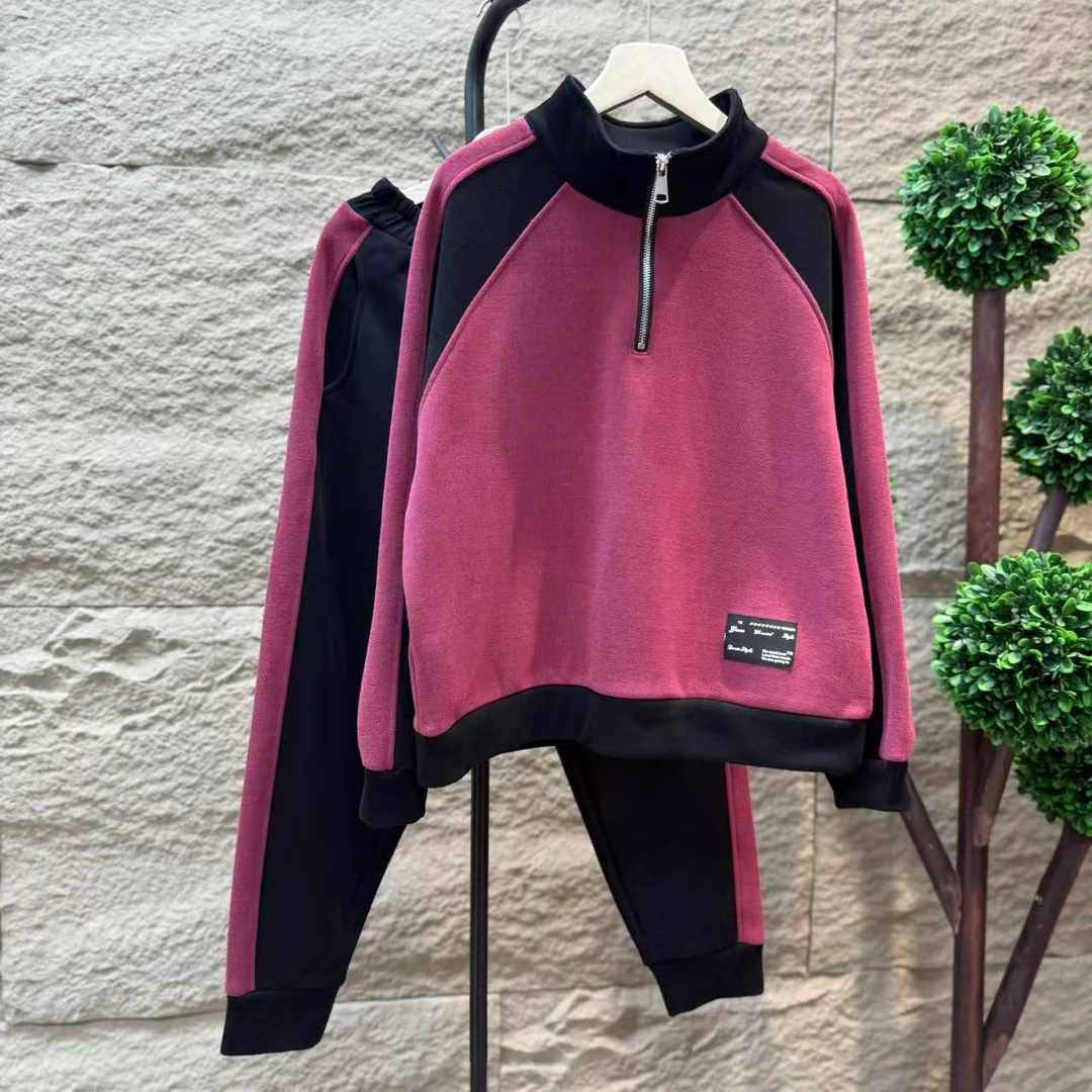 7875新款加绒加厚秋冬休闲百搭时尚简约立领卫衣裤子套装