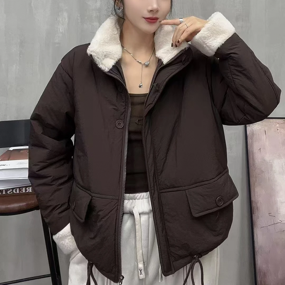 7882新款秋冬加厚休闲百搭气质立领上衣棉服