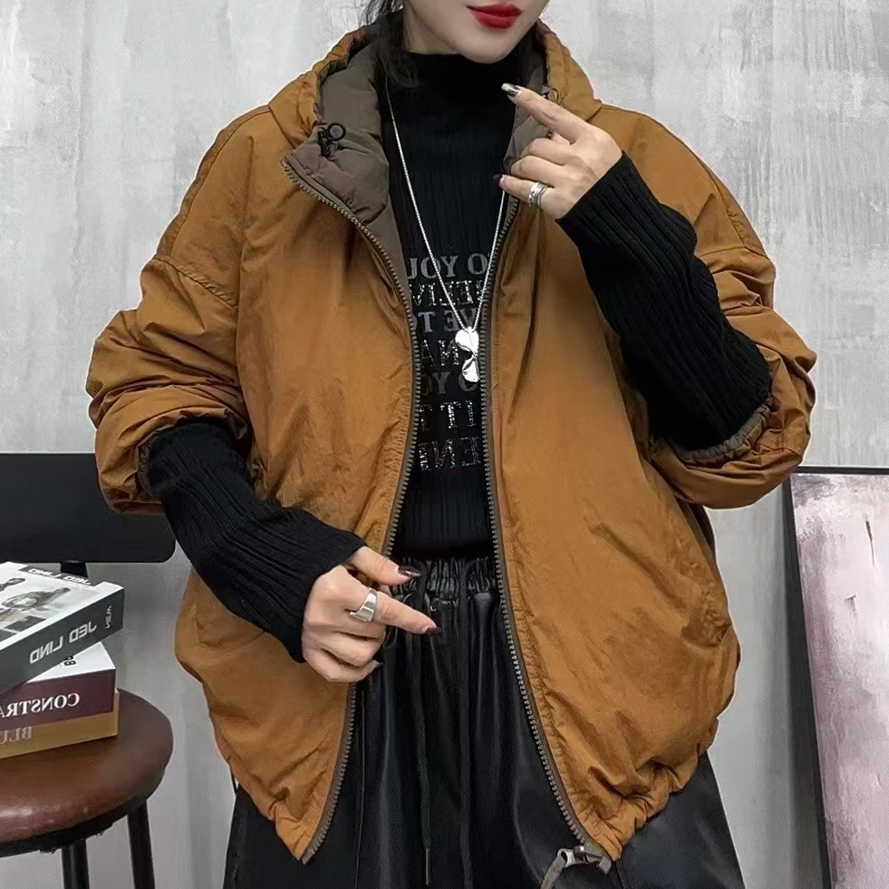 7199新款秋冬双面穿时尚休闲百搭保暖连帽棉服