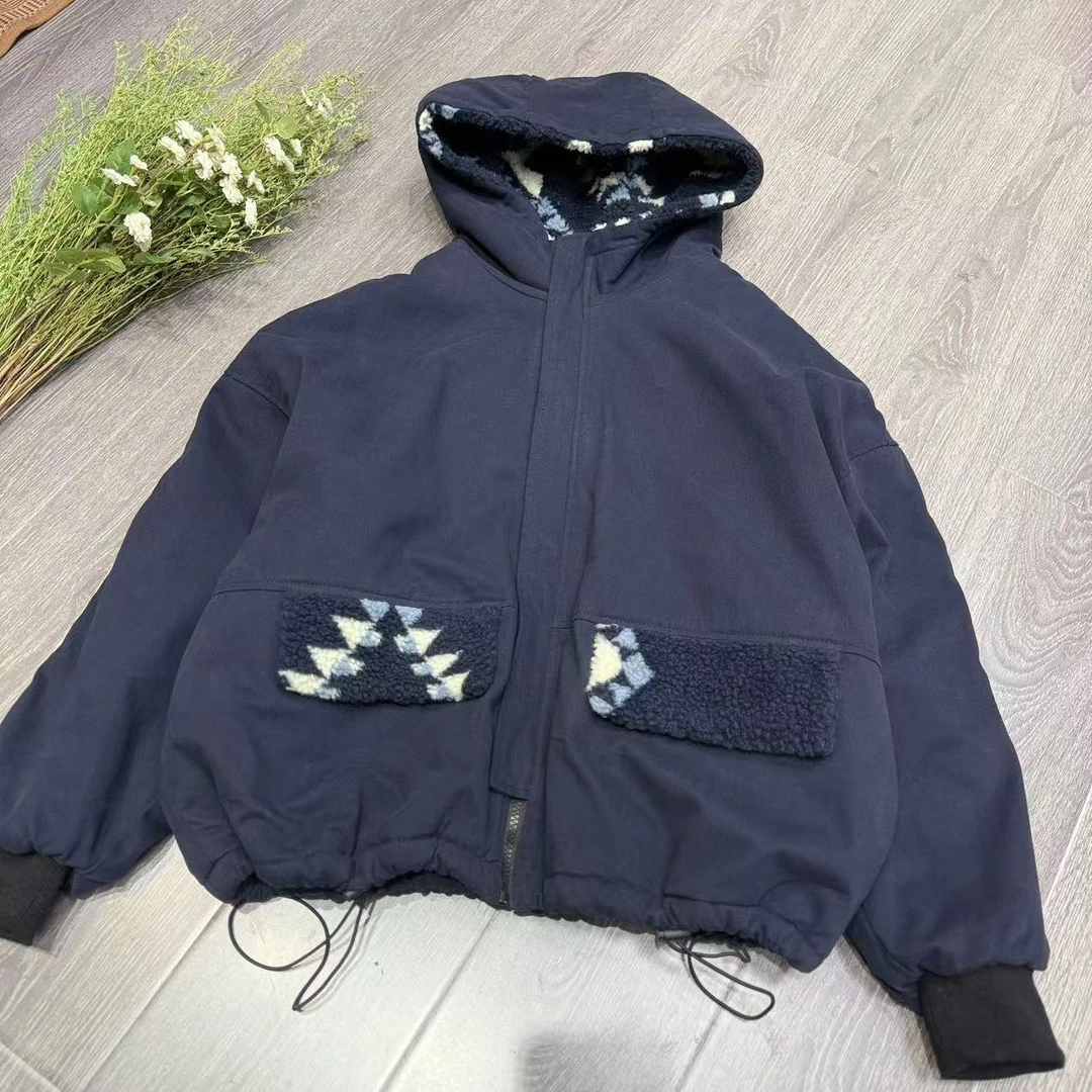 78743新款加厚秋冬两面穿时尚休闲百搭显瘦连帽棉服