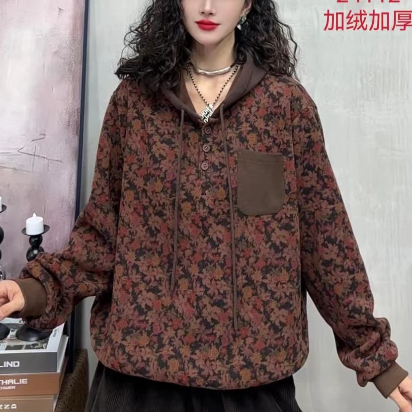 6497新款秋冬加绒加厚休闲百搭气质连帽长袖卫衣T恤