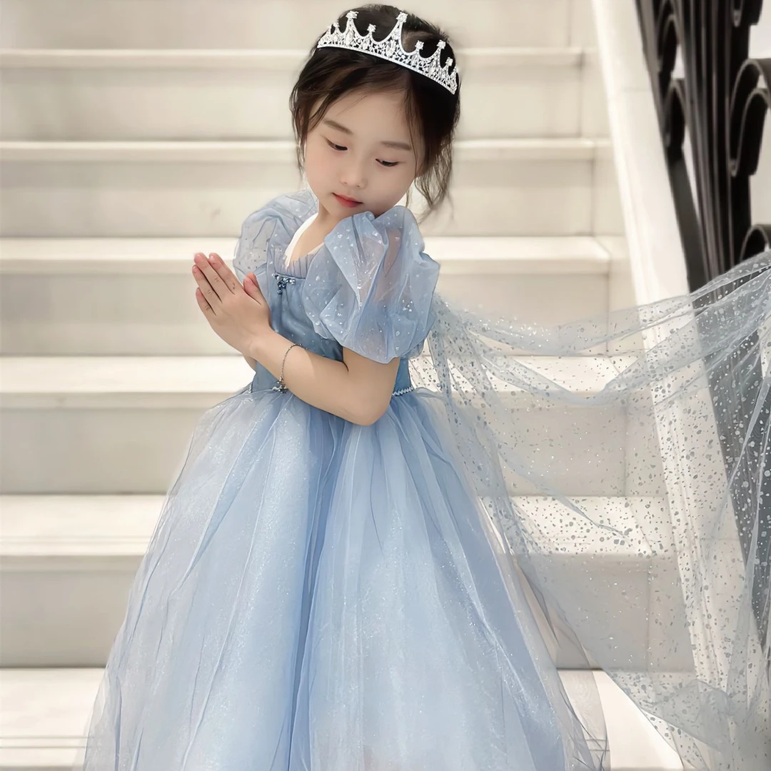 六一儿童演出服爱莎公主裙子夏季新款女童纱裙冰雪奇缘艾沙连衣裙